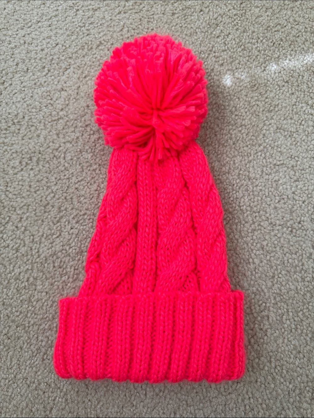 Women’s Neon Pink Cable Knit Pom Beanie